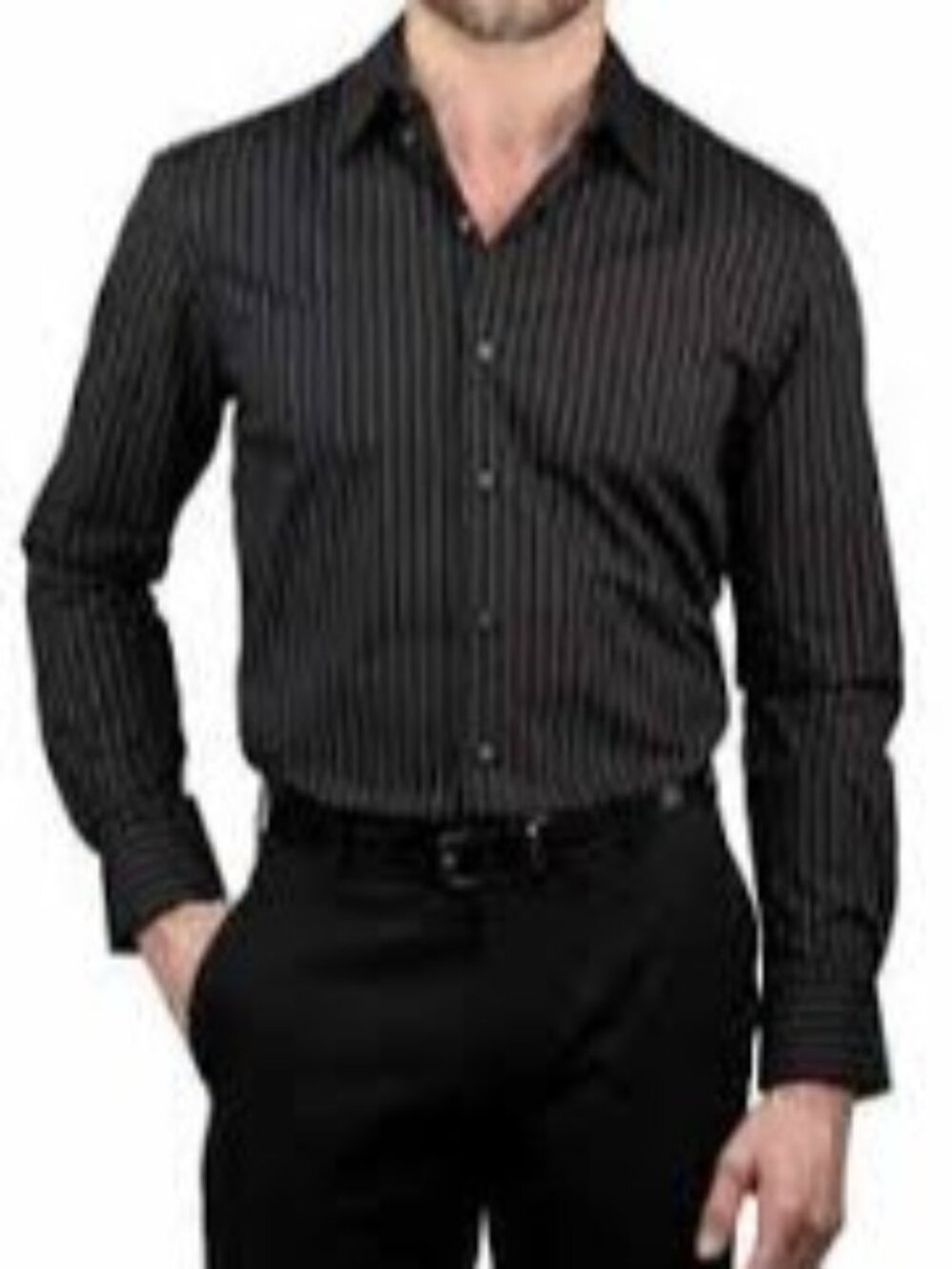 *𝓥𝓲𝓷𝓽𝓪𝓰𝓮 𝐀𝐑𝐑𝐎𝐖 KENT Men's Pinstriped Dress Shirt Black (Size 18 ¹/₂)